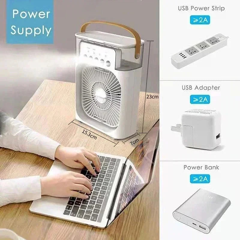 3-in-1 Portable Air Cooler Fan, Humidifier & LED Light USB Portable Air Cooler Fan QXL
