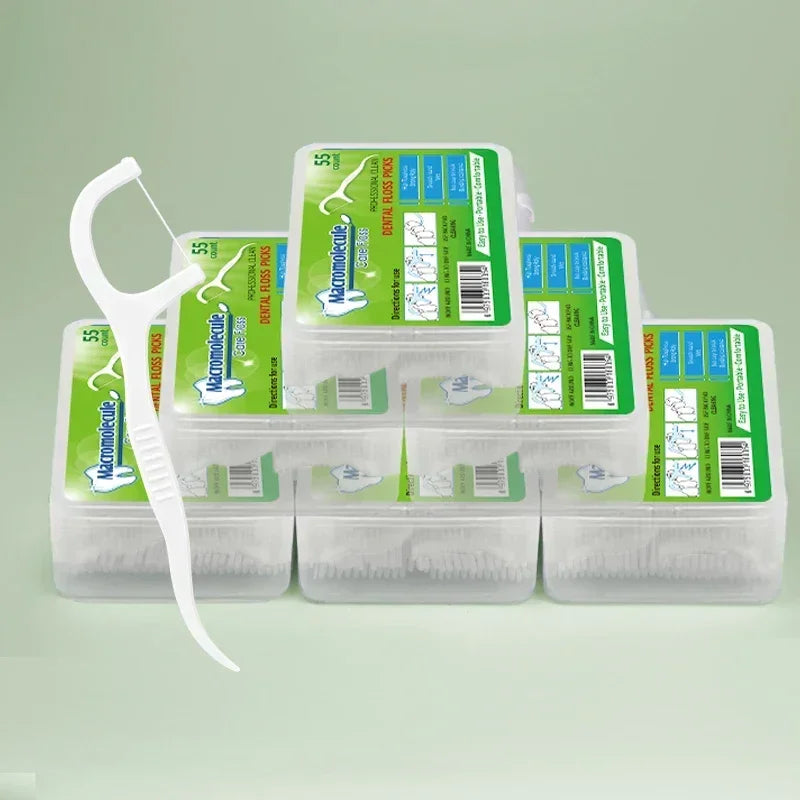 55-Pack Superfine Disposable Dental Floss Picks | Family Pack Dental Floss Picks QXL