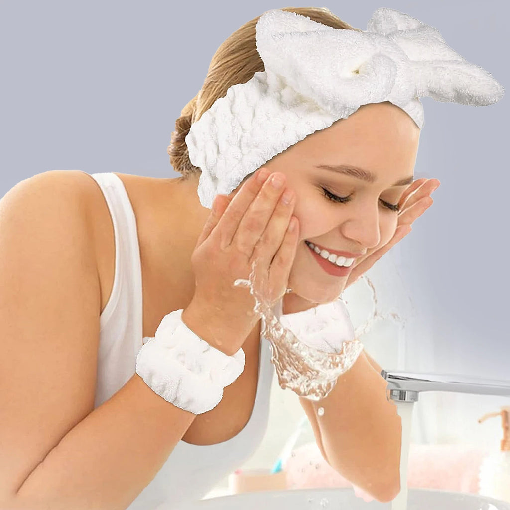 Coral Fleece Face Wash Headband & Wristband Set for Women Skincare Headband Set QXL