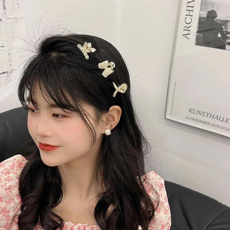 Pearl Rhinestone Mini Hair Claw Clip | Retro Diamond Flower Hair Claw Clip QXL