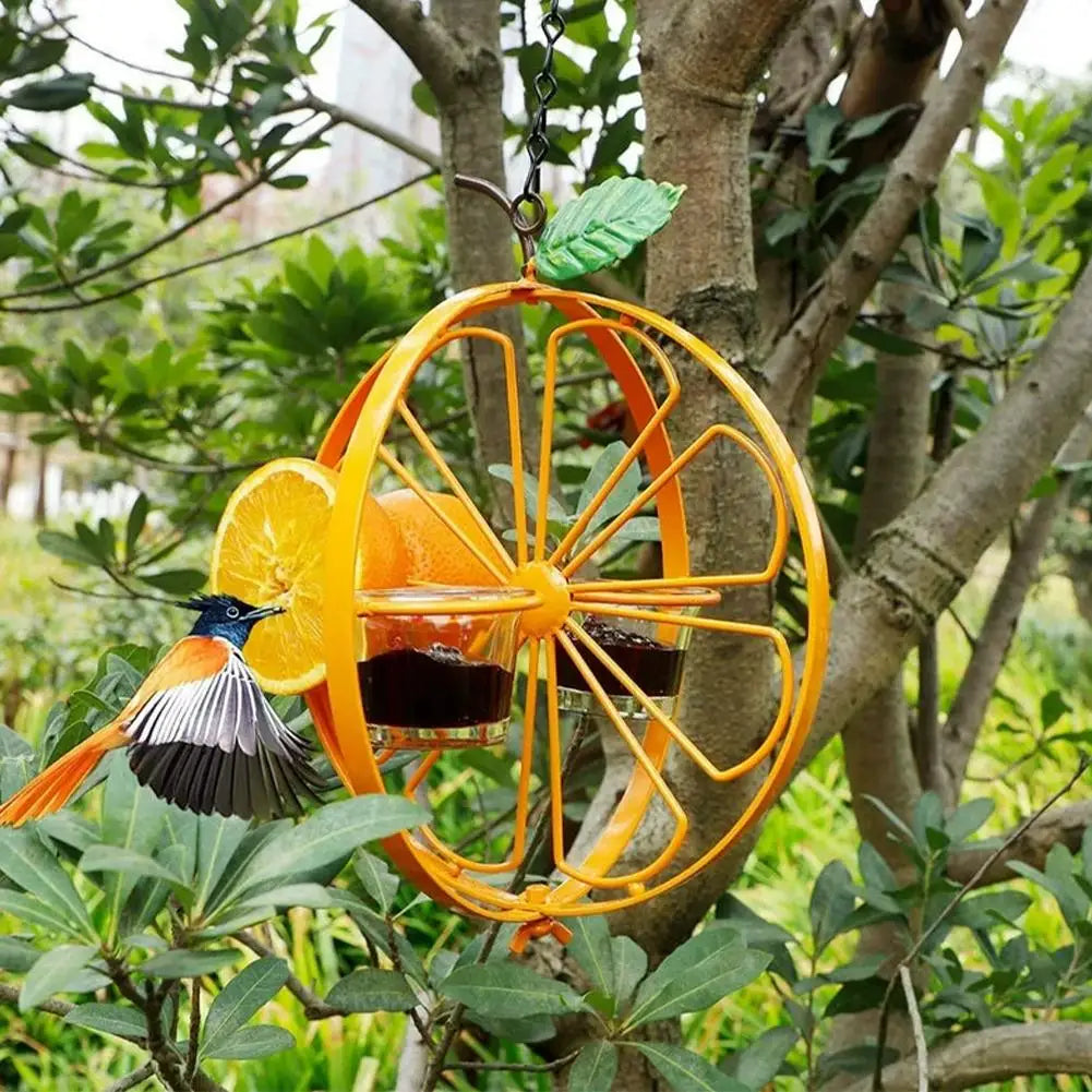 Hanging Orange Metal Bird Feeder – Jelly Cups & Fruit Spikes Hanging Bird Feeder QXL