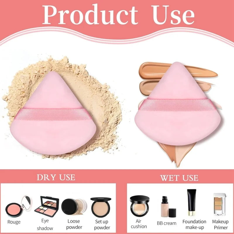 10-Pack Triangle Velour Powder Puffs | Loose & Setting Powder Makeup Powder Puff QXL