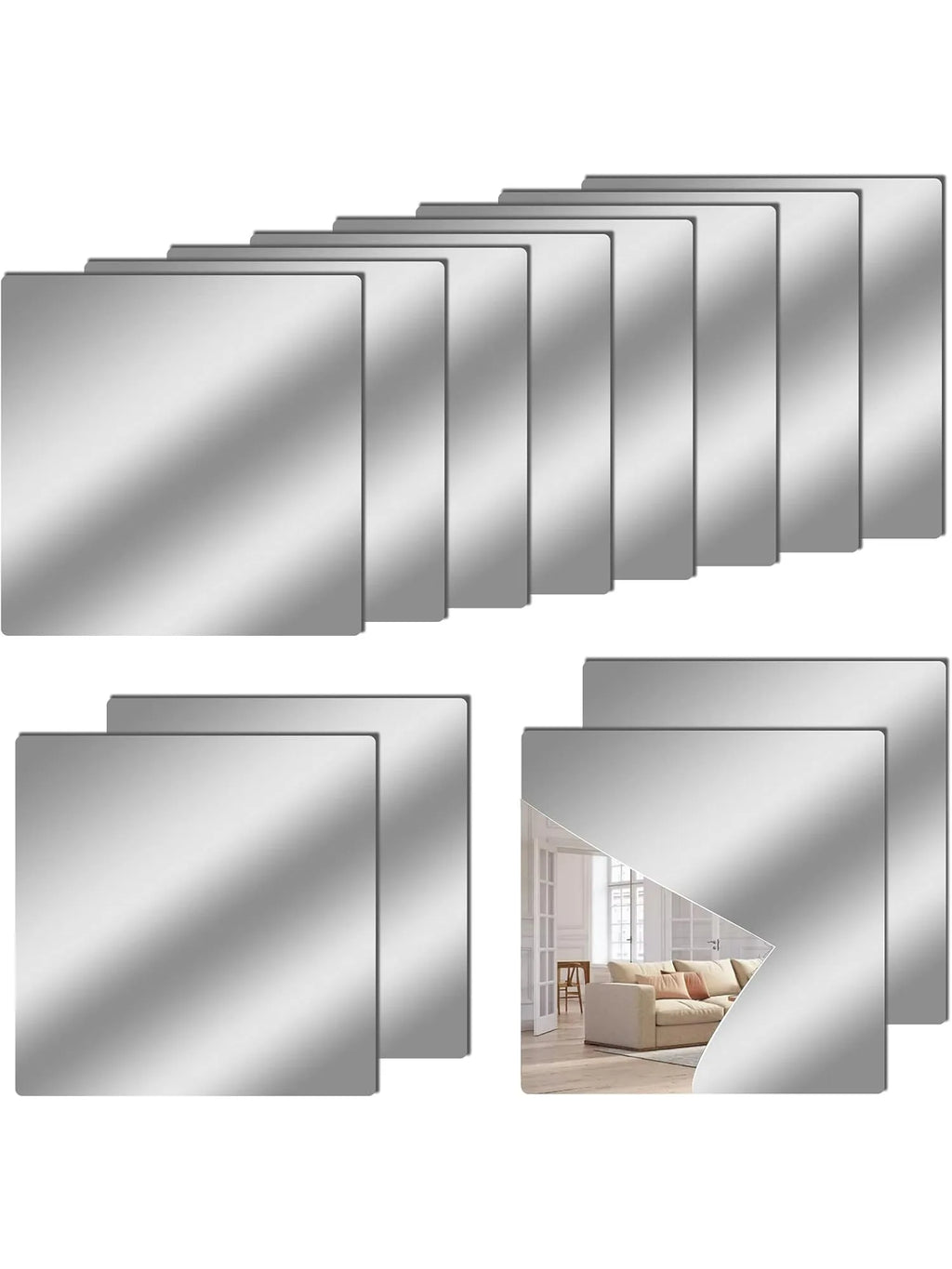 4-Pack Acrylic Wall Mirror Stickers | Cuttable Self-Adhesive Wall Mirror Tiles QXL Silver