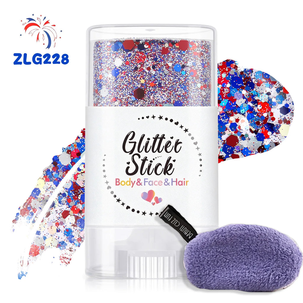 Patriotic Glitter Body Paint Stick | Red White Blue Face Paint Glitter Body Paint QXL 228 15g