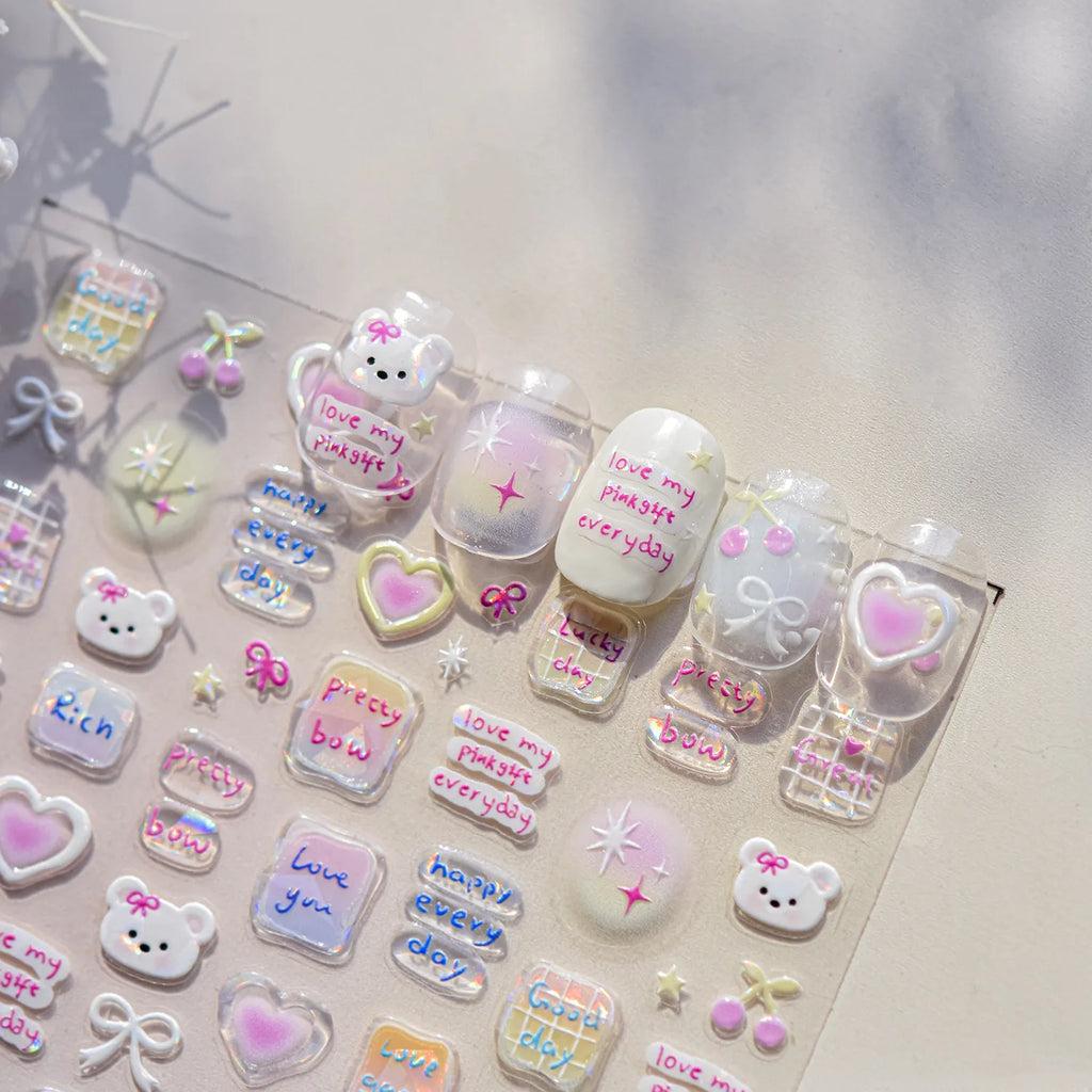 5D Cute Puppy Bowknot Nail Art Stickers | Self-Adhesive Decals Nail Art Stickers QXL