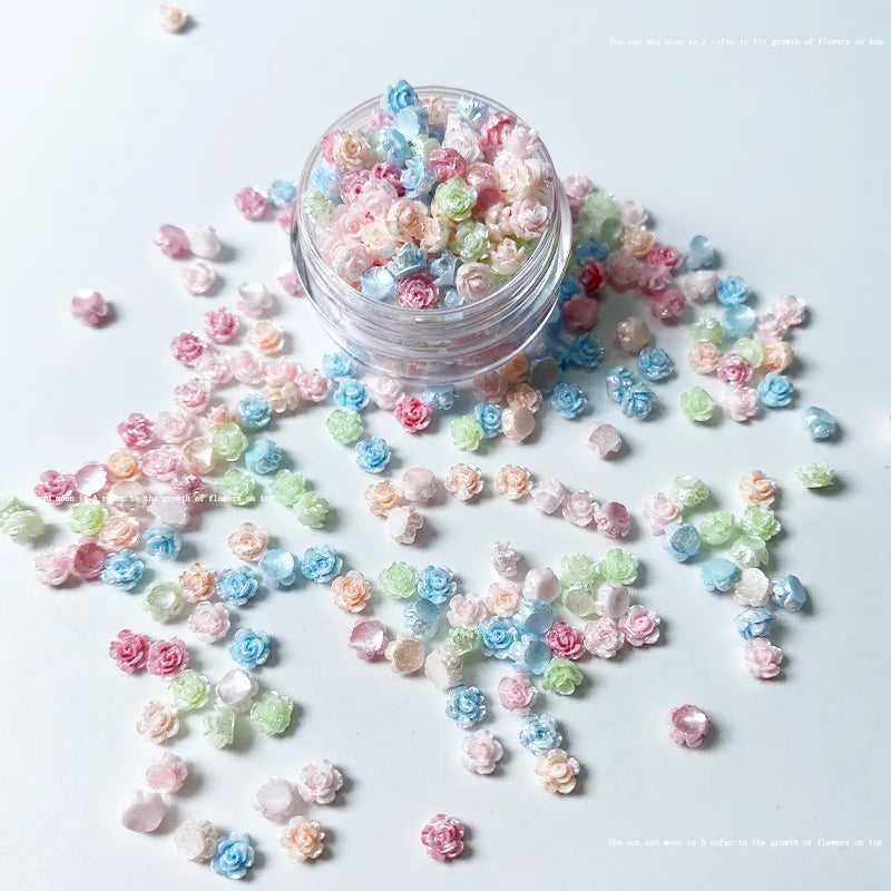 50-Pack 3D Kawaii Flower Nail Charms | Camellia & Rose Art Nail Art Charms QXL
