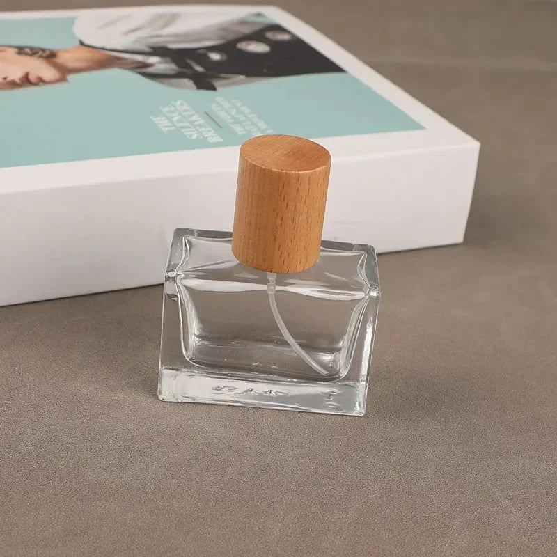 30ml & 50ml Wood Cap Refillable Glass Perfume Spray Bottle Perfume Spray Bottle QXL Beech 30ML flat