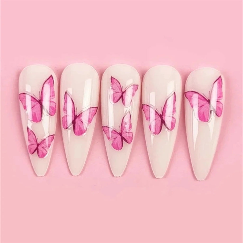 5D Kawaii Butterfly Nail Art Stickers | Korean Pink Gradient Nail Art Stickers QXL