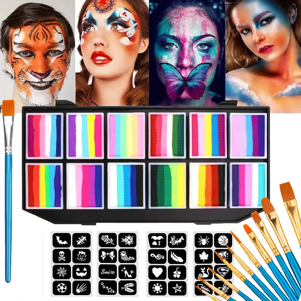VERONNI 12-Color Rainbow Face & Body Paint Palette | Kids & Adults Face & Body Paint QXL 3 pcs A