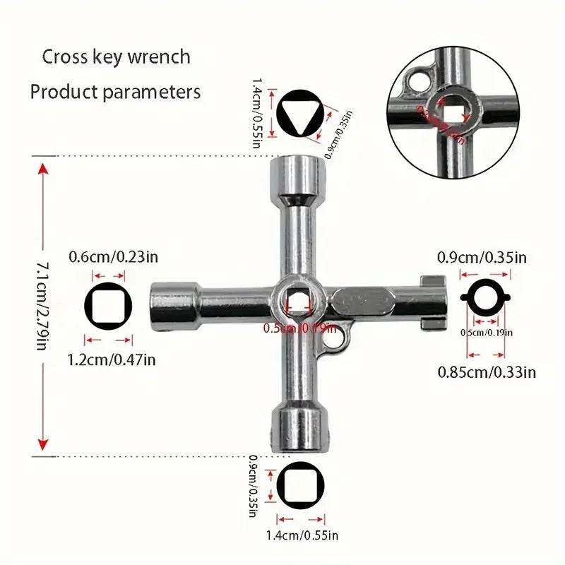 Multi-Function Cross Wrench | Zinc Alloy Triangle Key & Hex Tool Industrial Hand Wrench QXL