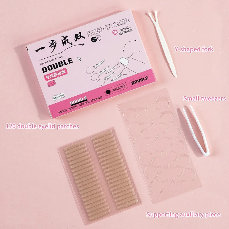 120-Pack Double Eyelid Tape Stickers with Handle & Tools Eyelid Tape Stickers QXL Pink