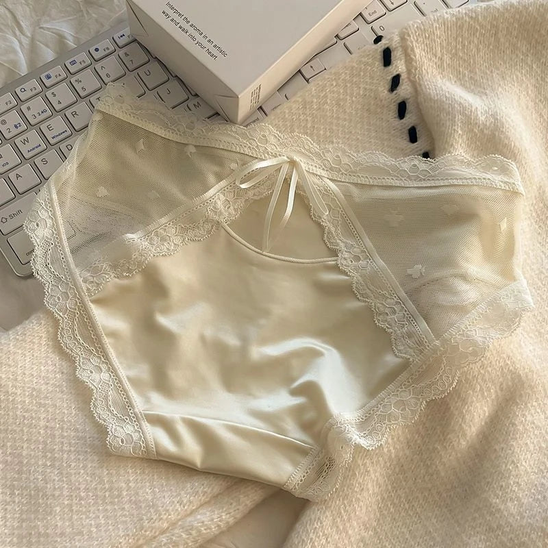 French Lace Hollow Women's Briefs | Soft Cotton Crotch Panties Women's Lace Briefs QXL