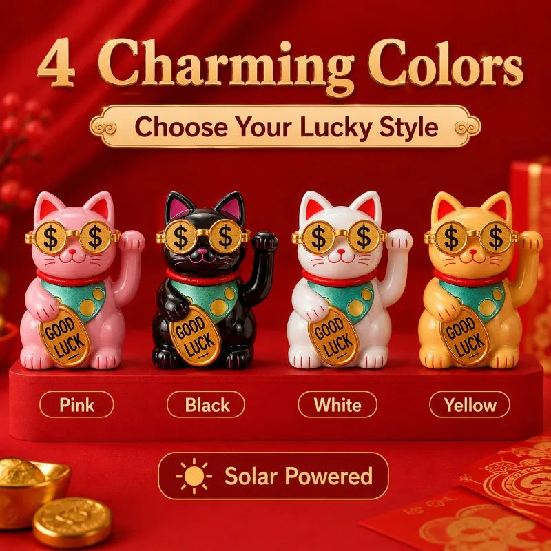 Solar Waving Lucky Cat | Maneki Neko Car & Desk Decor Decorative Figurine QXL