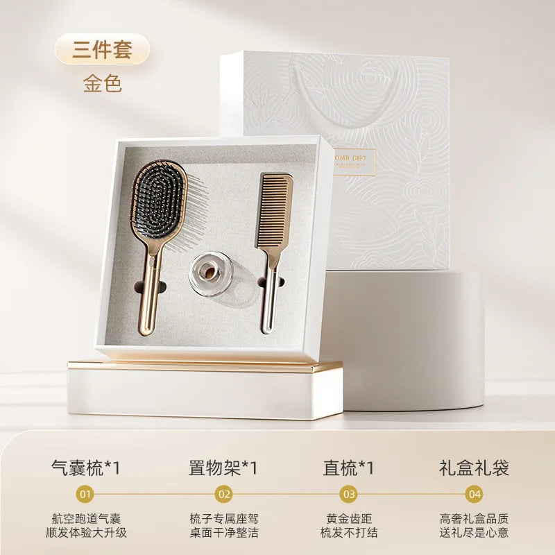 Air Cushion Comb Gift Set | Detangling & Scalp Massage Hair Comb Gift Set QXL 3 pieces in gold
