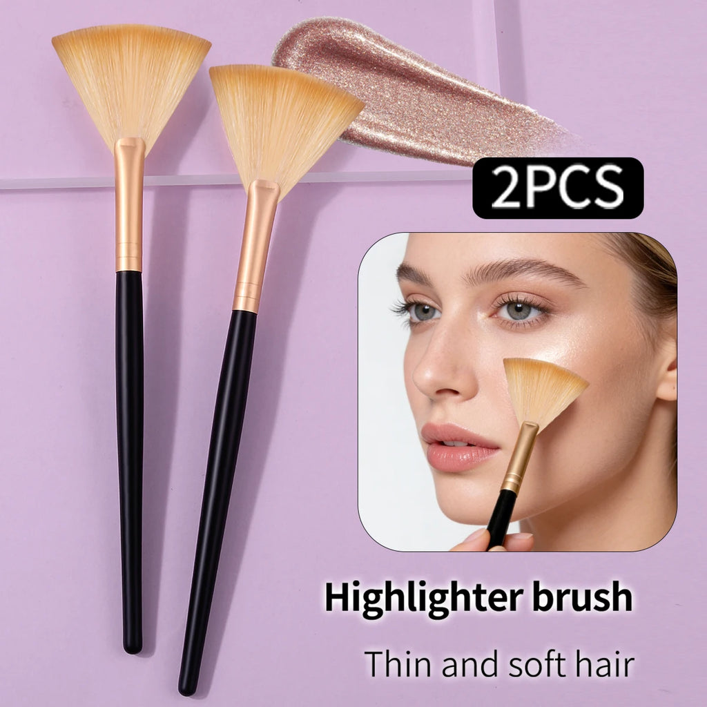 KOSSHOW 2-Pack Fan Makeup Brush Set | Wood Handle & Nylon Fan Makeup Brush Set QXL