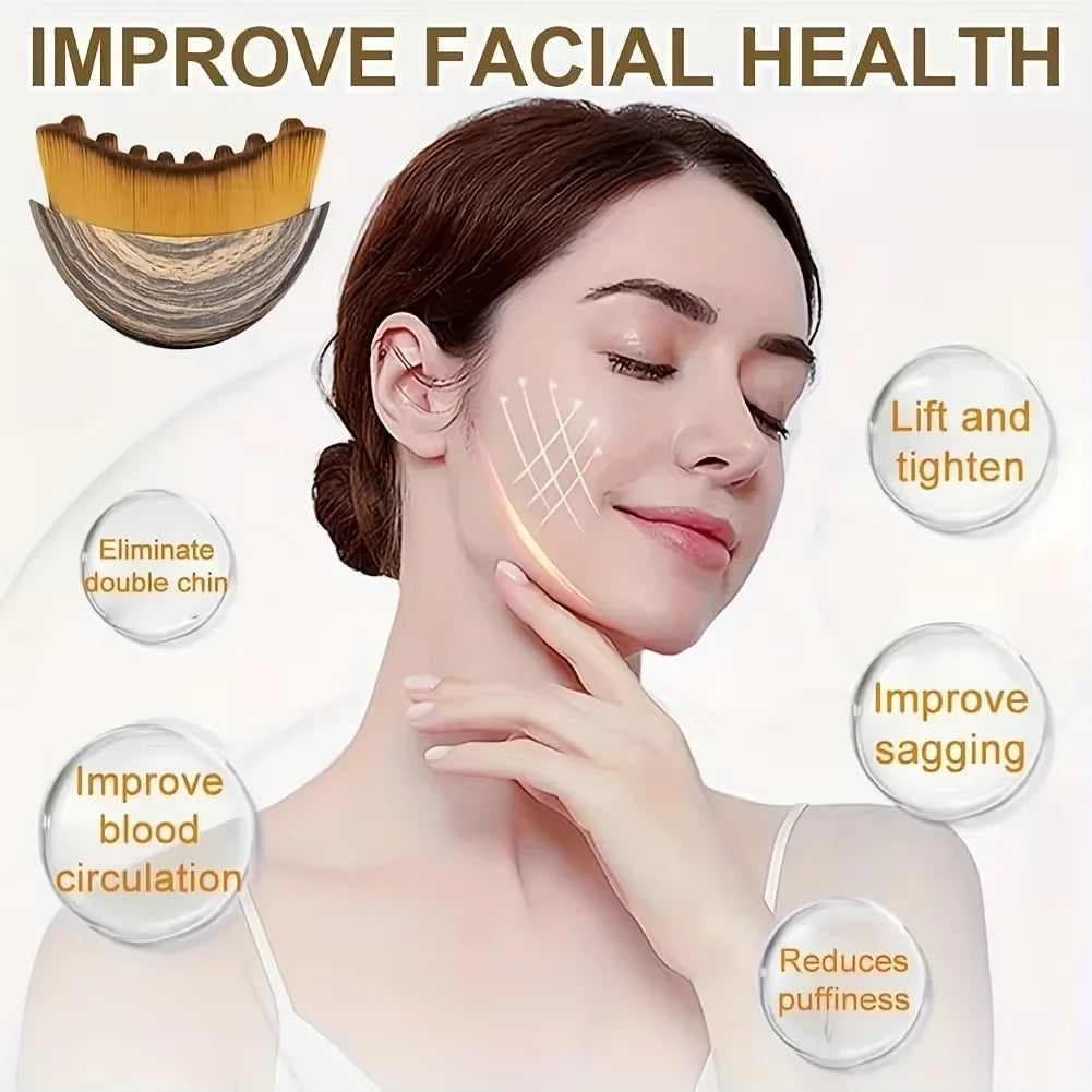 Facial Contour Brush & Brass Lotus Eye Massage Stick Set Facial Massage Tool QXL