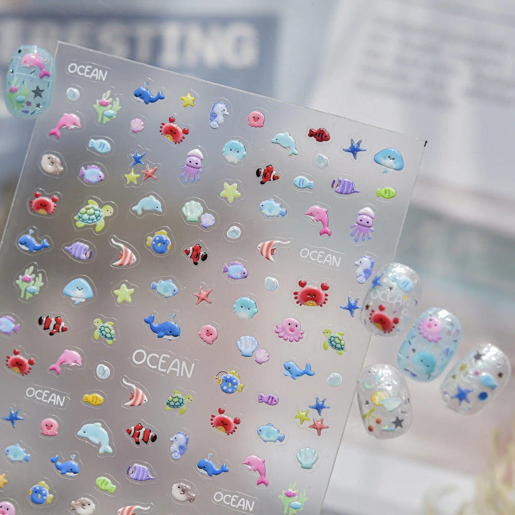 5D Ocean Nail Stickers – Dolphin, Turtle & Sea Life Decals Nail Art Stickers QXL
