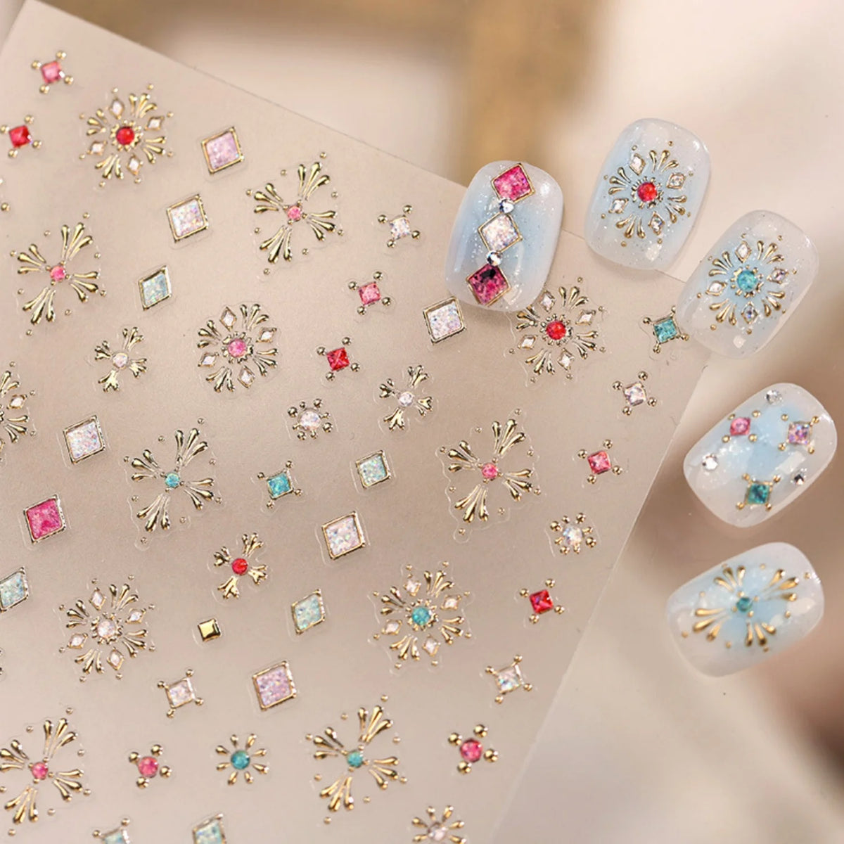 NAILFYOU 5D Nail Art Stickers | Retro Gemstone Snowflake Decals Nail Art Stickers QXL