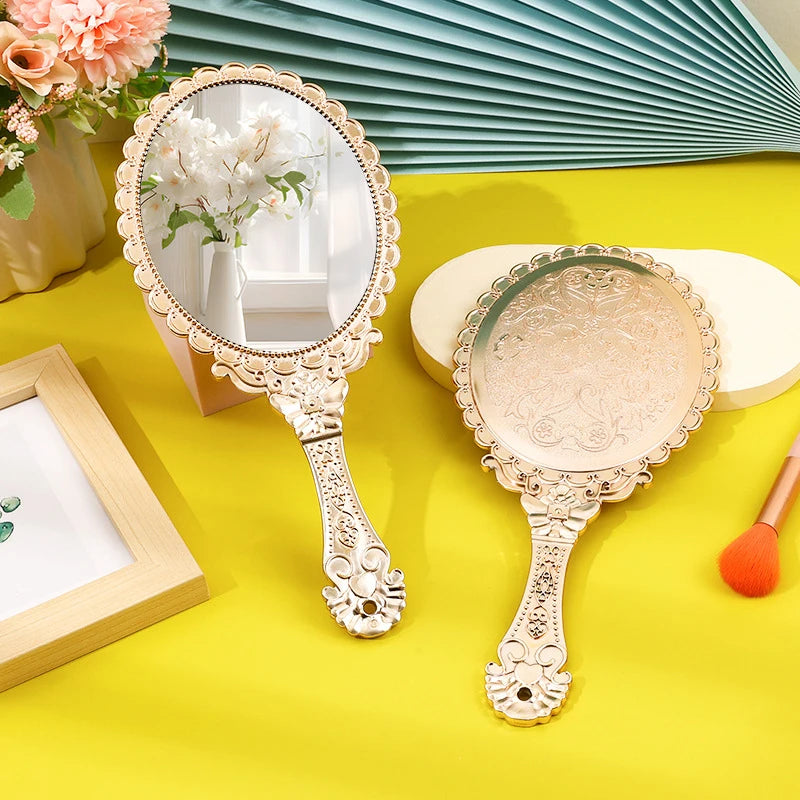 Rose Gold Vintage Oval Handheld Makeup Mirror – Retro Style Handheld Makeup Mirror QXL onesize
