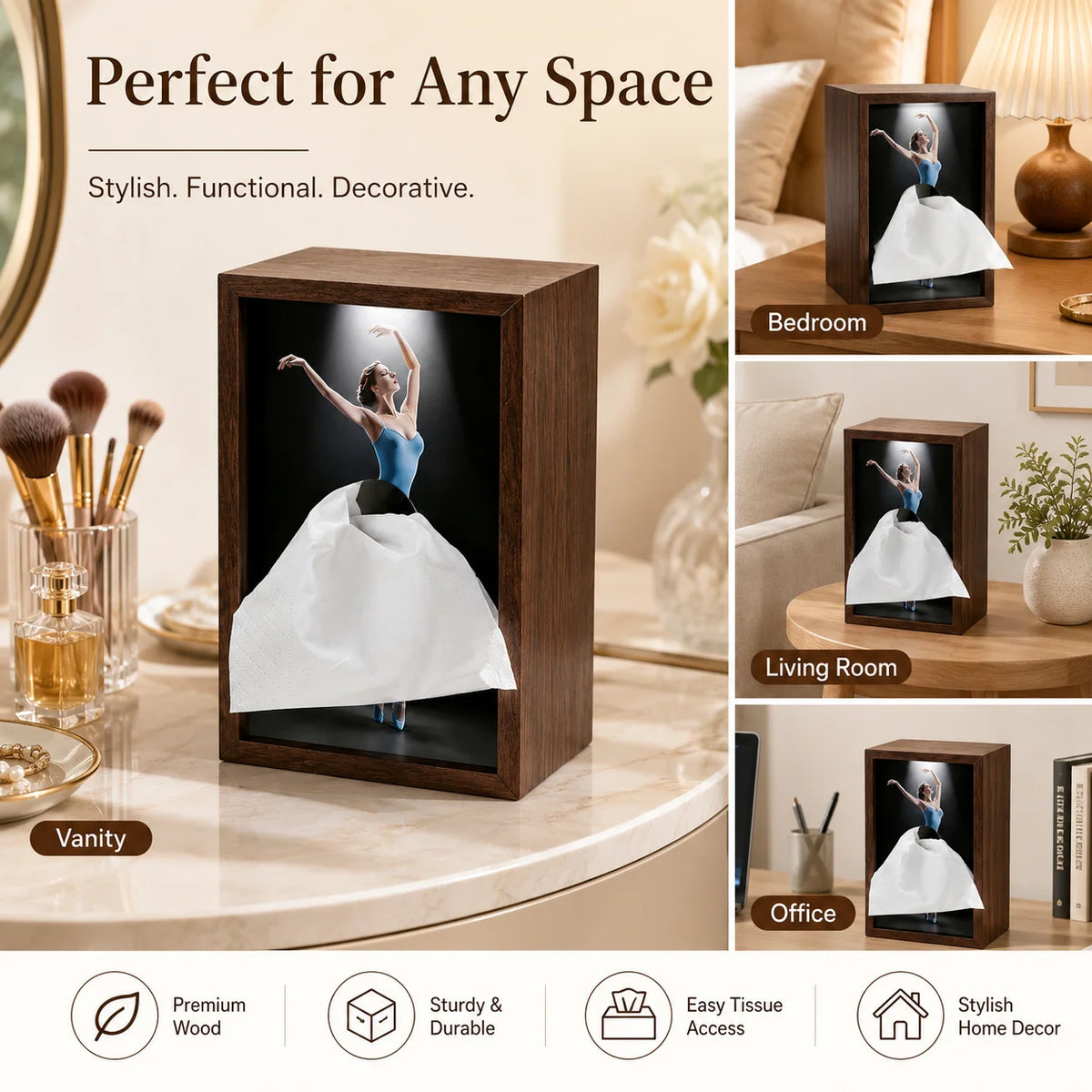 3D Ballerina Tissue Box | Dancing Girl Desktop Decor Decorative Tissue Box QXL