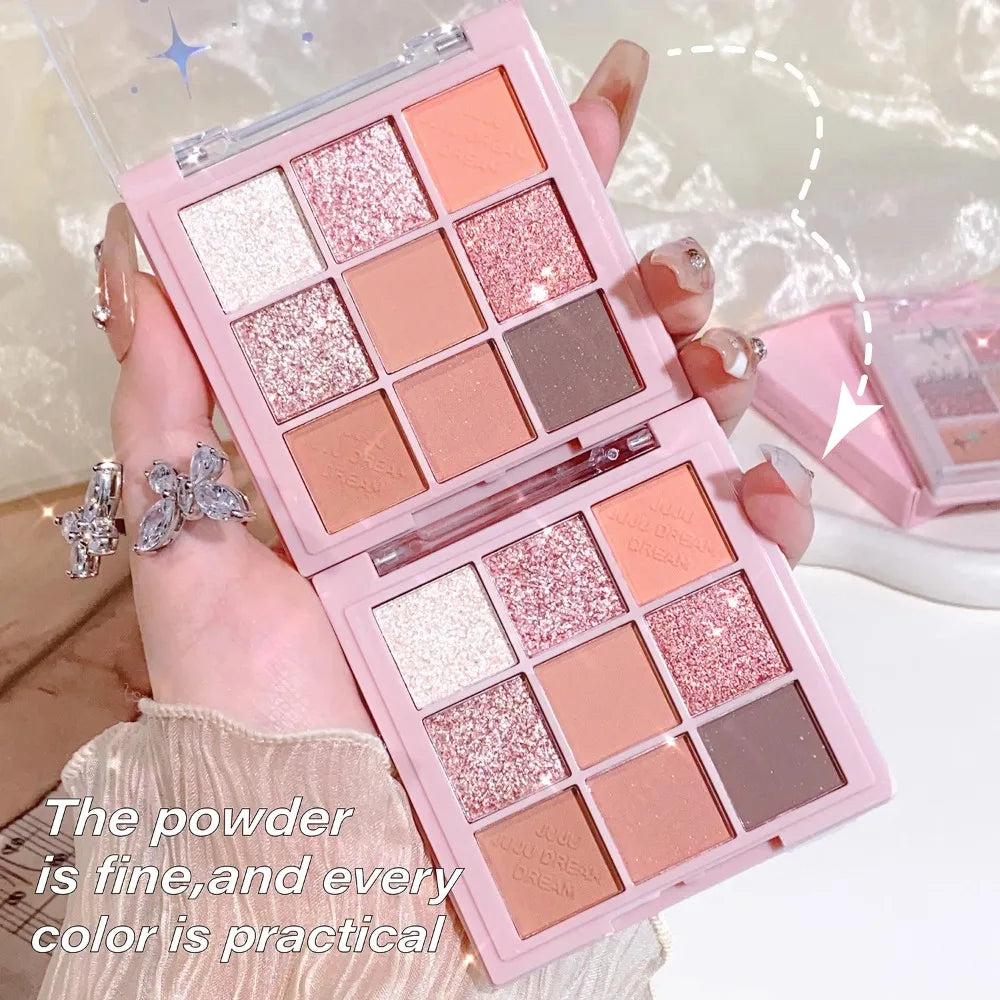 JUJU 9-Color Pearlescent Glitter Eyeshadow Palette | Waterproof Eyeshadow Palette QXL