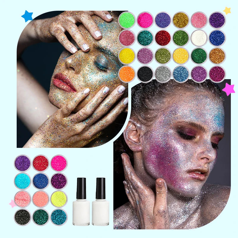 DIY Glitter Tattoo Kit – 36 Colors, Templates & Brushes Glitter Tattoo Kit QXL