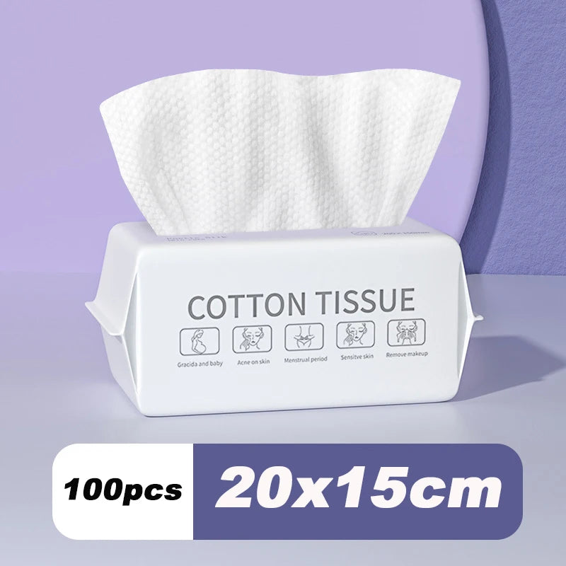 100-Pack Disposable Cotton Face Towels | Soft Facial Cleansing Disposable Face Towels QXL 20x15cm 100pcs