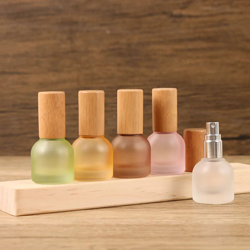 10ml Frosted Glass Perfume Atomizer with Beech Wood Cap | Travel Perfume Atomizer QXL