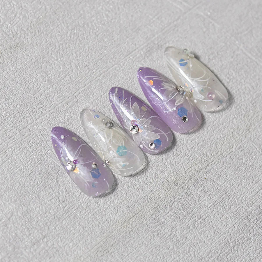 5D Crystal Diamond White Flower Nail Stickers | Japanese Vintage Nail Art Stickers QXL