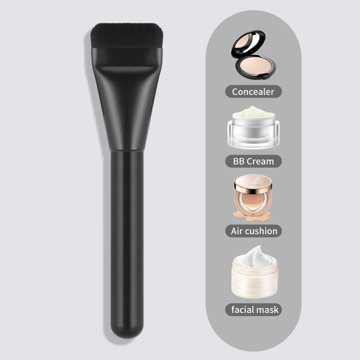 Ronshadow 3-Pc Flat Mask Brush & Puff Set | Foundation Tool Makeup Brush Set QXL