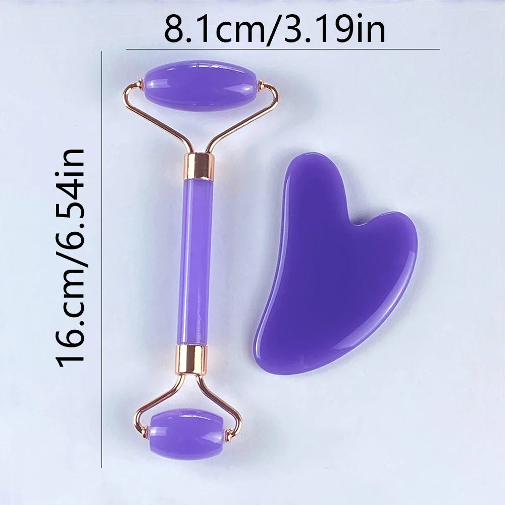 2-Piece Facial Roller & Gua Sha Scraping Massage Tool Set Facial Massage Set QXL