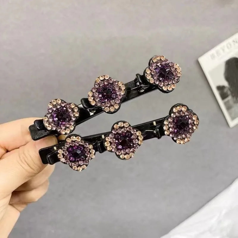 Crystal Flower Braided Hair Clips for Women & Girls Crystal Hair Clip QXL