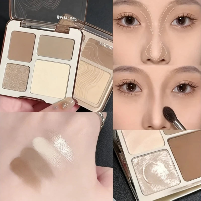 4-Color Highlighter & Contour Palette | 3D Matte Face Sculpting Highlighter Contour Palette QXL