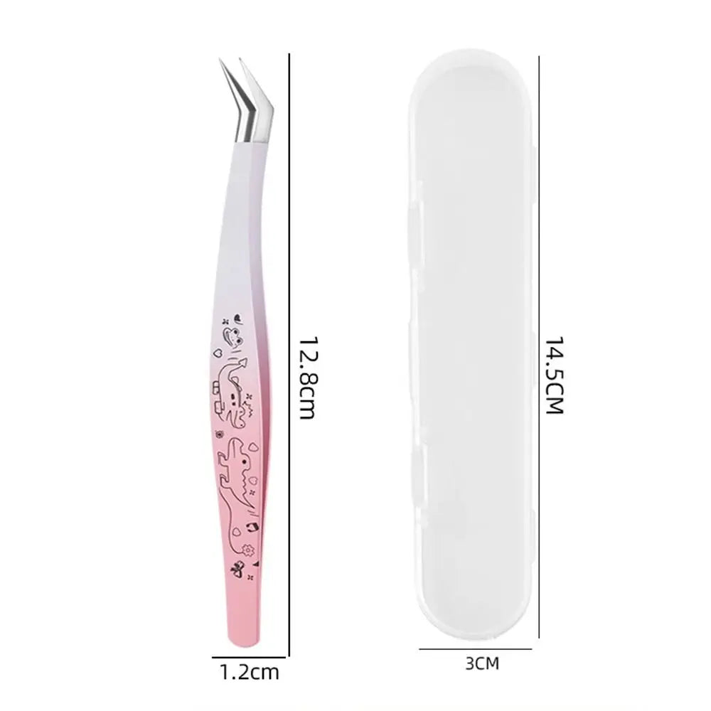Cartoon Stainless Steel Lash Tweezers | Anti-Static Curved Tip Lash Extension Tweezers QXL