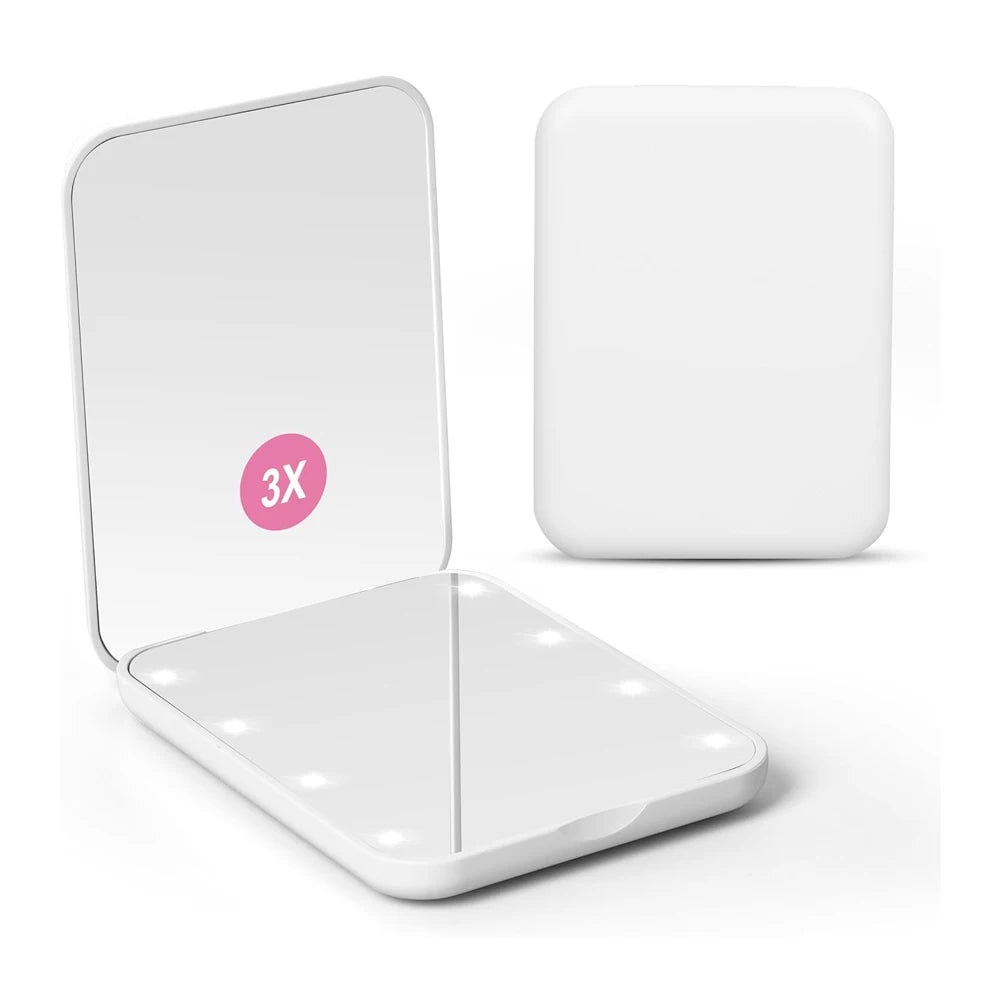 LED Pocket Makeup Mirror 1X/3X Magnification | Travel Mirror LED Makeup Mirror QXL