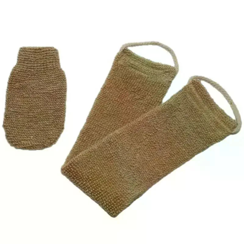 Natural Jute Back Scrubber & Exfoliating Bath Glove Set Bath Scrubber Set QXL