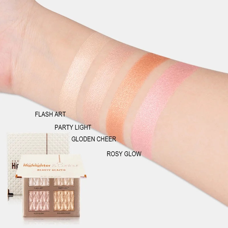 Beauty Glazed 4-Color Contour & Highlighter Powder Palette Contour Highlighter Palette QXL