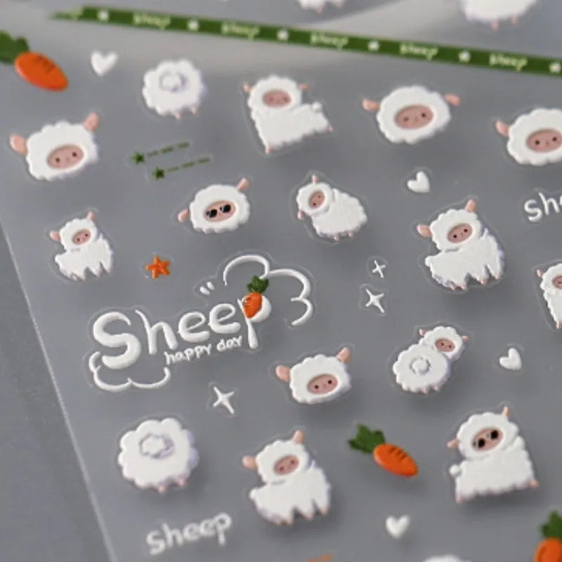 5D Kawaii Sheep Nail Art Stickers | Self-Adhesive Decals Nail Art Stickers QXL