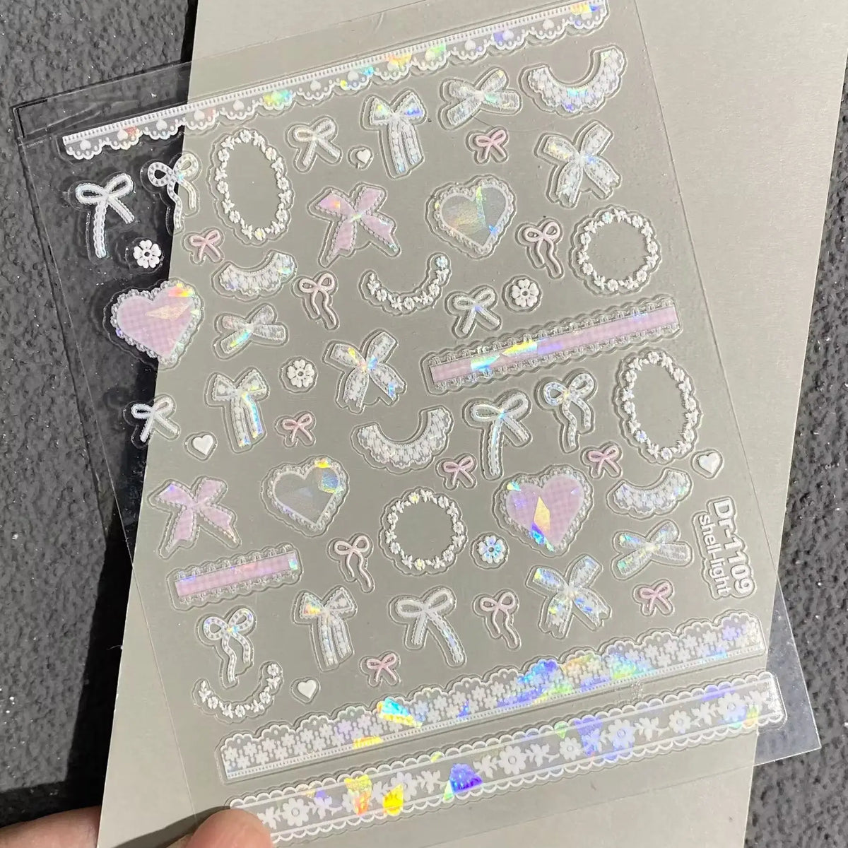 3D Lace Bow Nail Stickers | Embossed Shiny Shell Decals Nail Art Stickers QXL 1 sheet