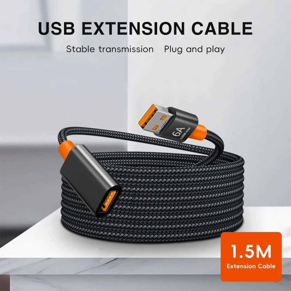 USB Extension Cable 6A Male to Female Braided | 1M & 1.5M USB Extension Cable QXL