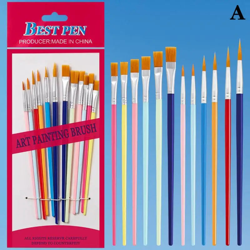 12-Pc Nylon Paint Brush Set | Acrylic, Watercolor & Oil Art Art Paint Brush Set QXL A Multicolor