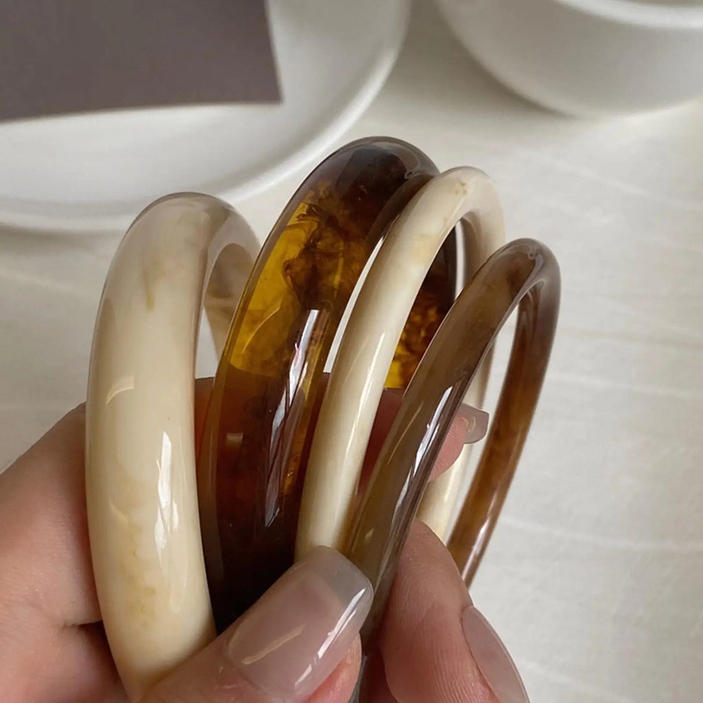 4-Pack Marble Resin Bangle Bracelets | Vintage Korean Fashion Resin Bangle Set QXL