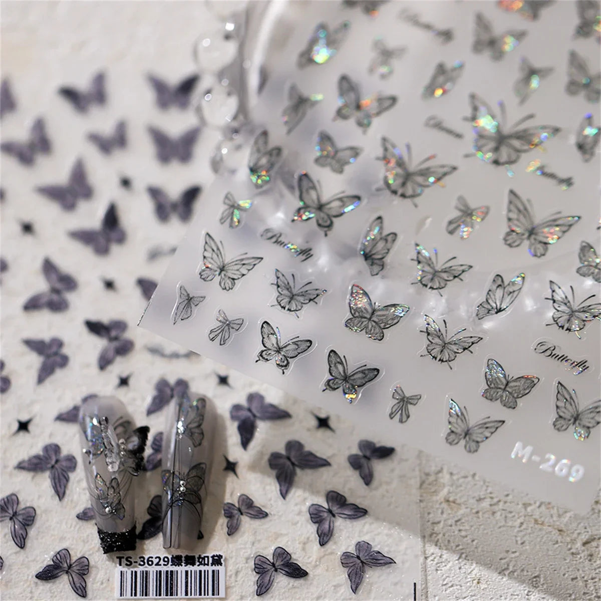 5D Black Butterfly Nail Stickers | Kawaii Glitter Decals Nail Art Stickers QXL