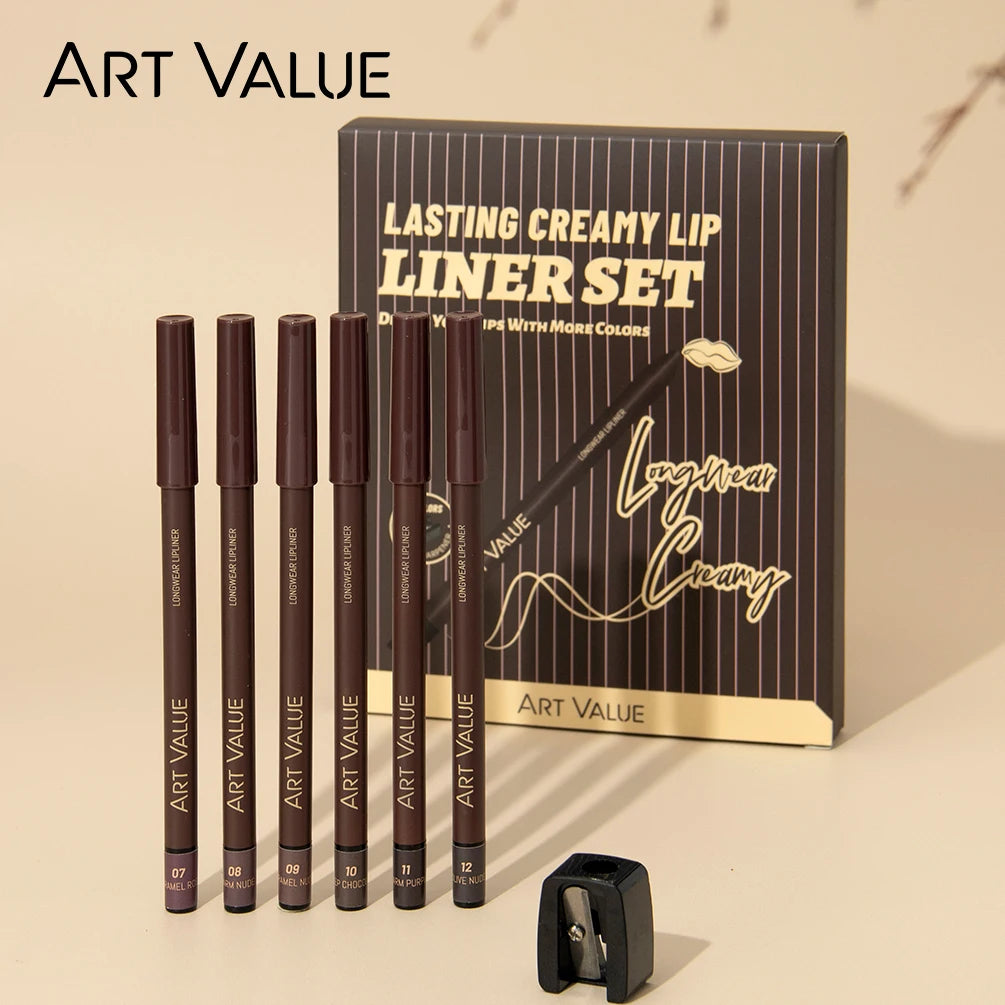 QiBest 6-Pc Matte Lip Liner Set | Nude Brown Red Lipliner Lip Liner Set QXL