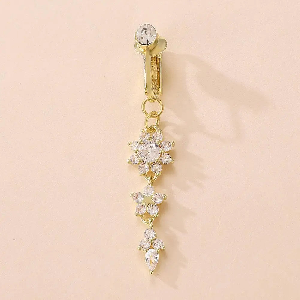 Clip-On Belly Button Ring | No-Piercing CZ Dangle Navel Ring Clip-On Navel Ring QXL