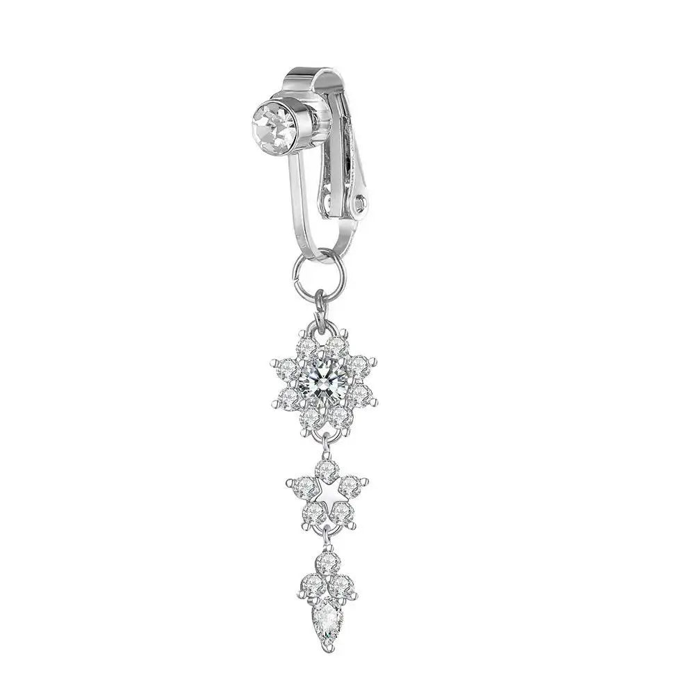 Clip-On Belly Button Ring | No-Piercing CZ Dangle Navel Ring Clip-On Navel Ring QXL B