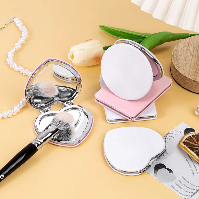 Heart-Shaped Dual-Sided Compact Makeup Mirror | HD Folding Compact Vanity Mirror QXL