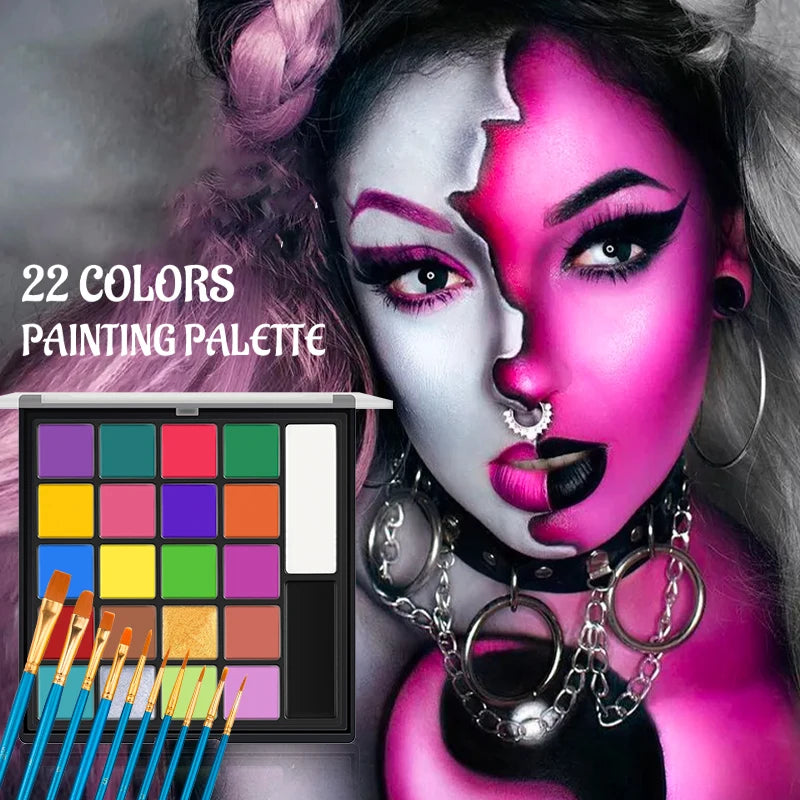 22-Color Face & Body Paint Palette | Non-Toxic Cosplay Art Face & Body Paint QXL