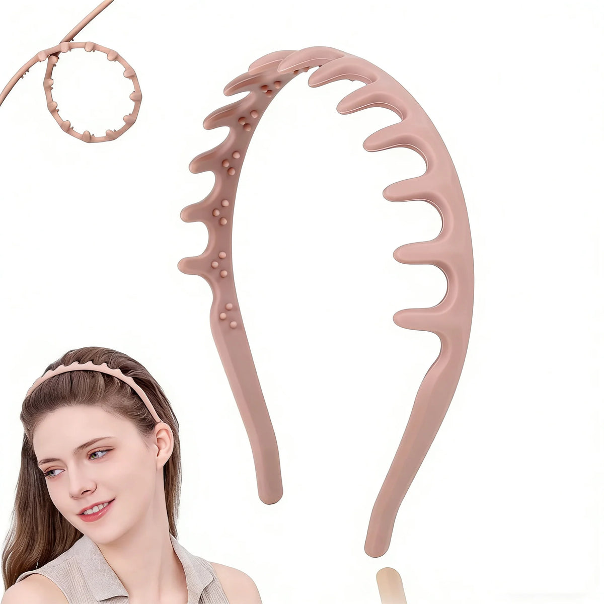 Silicone Non-Slip Comb Headband Women | U-Shape Hair Hoop Silicone Hair Headband QXL 1Pcs Beige Size fits all