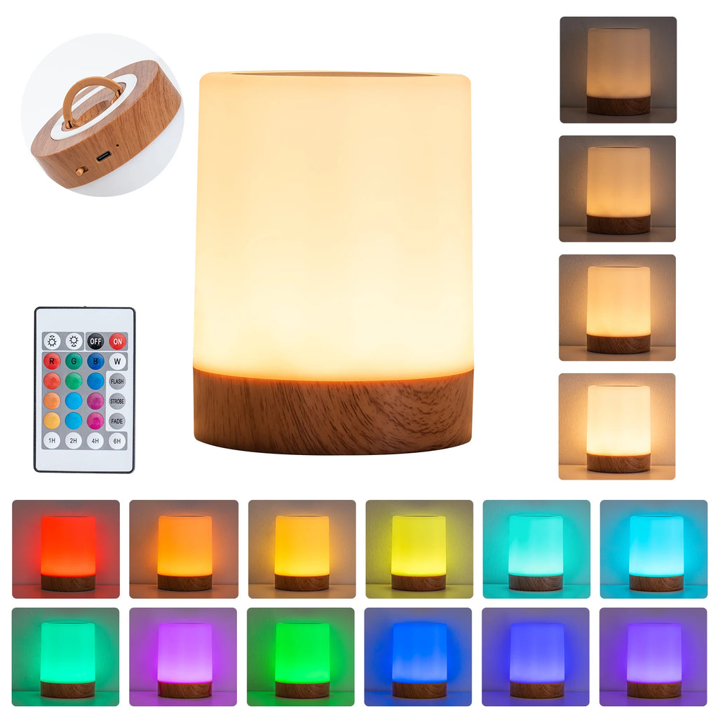 RGB 16-Color USB Rechargeable Night Light | Touch Control Lamp RGB LED Night Light QXL RGB